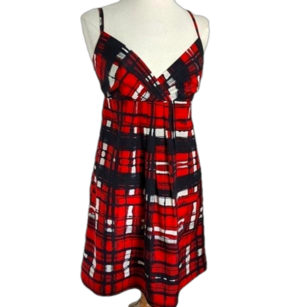 NEW York & Co Washable Silk Plaid Holiday Dress 4